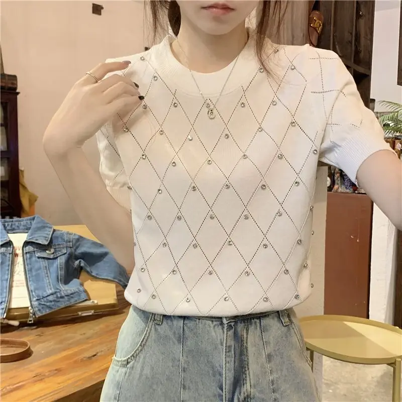 

Spring Summer Women Knitted T-Shirts Short Sleeve Shirts Tops Female Slim Casual Knit Tee Sweater Crop Tops Women's T-Shirts