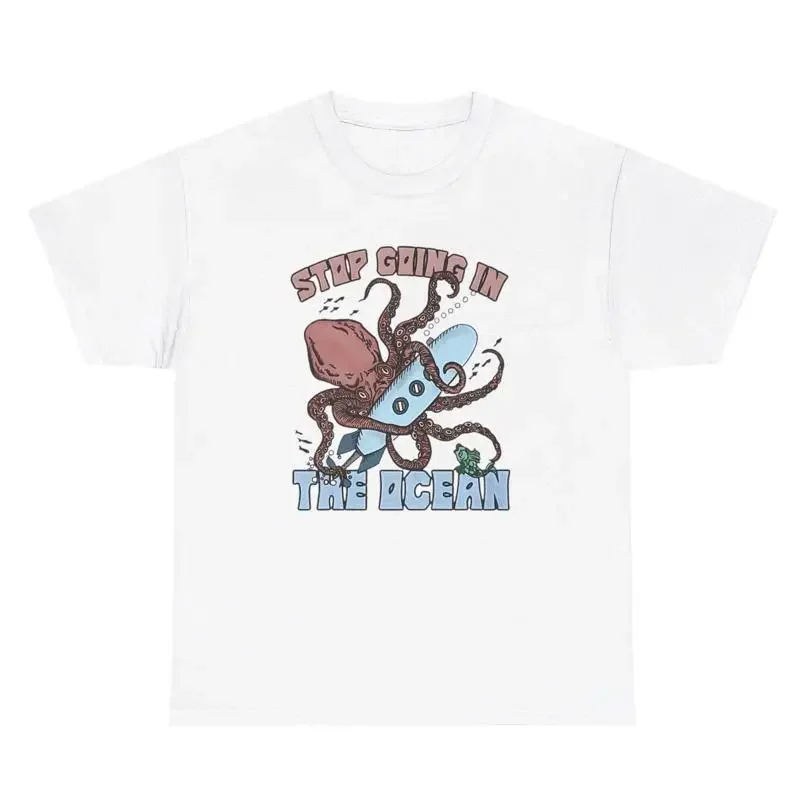 

Stop Going In The Ocean Octopus Submarine Graphic T Shirt Funny Ironic Gen Z Tee