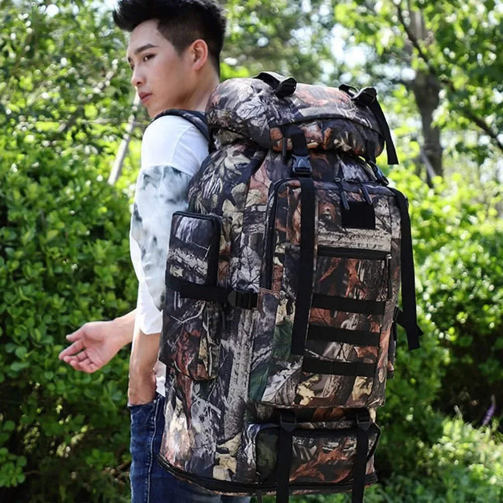 Expandable 100L Camouflage Backpack Outdoor Travel Mountaineering Sports Bag Plug in Knapsack Luggage Laptop Storage Pack Bggage