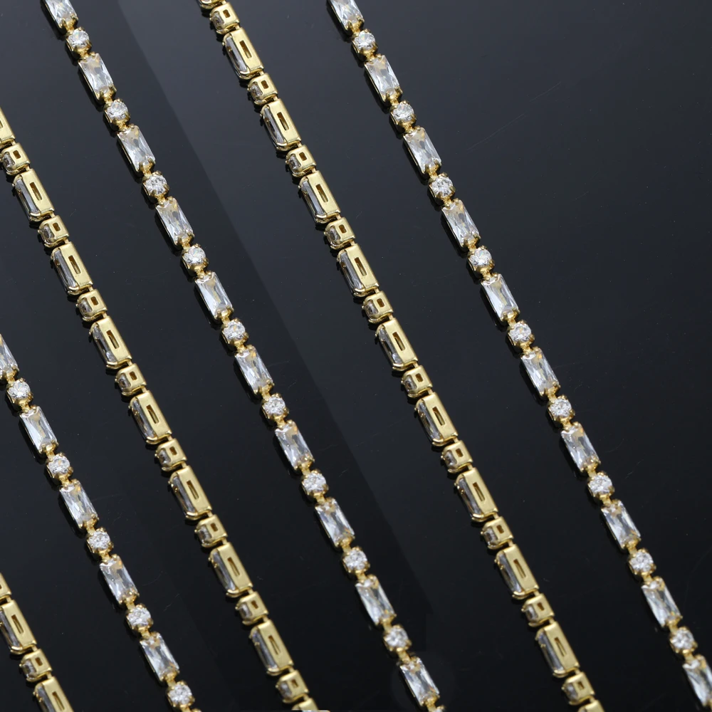 1 Yard Silver Base Rectangle Zirconia Cup Chains Glitter Zircon Rhinestone Trims For Necklace DIY Zircon Chains Dress Decoration