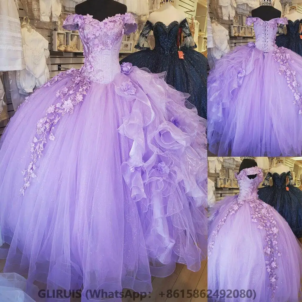 

Сиреневое платье для Quinceanera, бальное платье, мексиканская принцесса с открытыми плечами, маскарадное длинное милое платье для 16 выпускного вечера, 15 лет