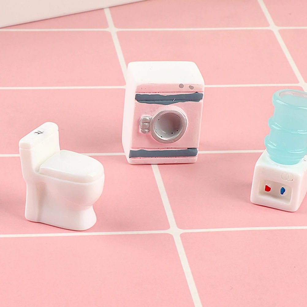 

1 set Realistic Resin Dollhouse Washing Machine Toilet Water Fountain Miniature Accessories for Kids Decorating Gifts