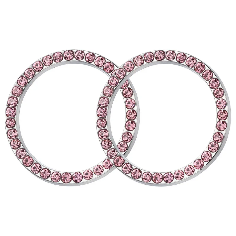 

2Pcs Bling Rhinestone Push Start Cover Alloy Ignition Button Decoration Ring Universal Car Interior Accessories Stylish Design
