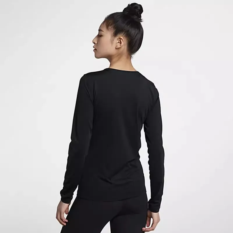 Nike-ropa deportiva de manga larga para mujer, transpirable con cuello redondo de alta elasticidad prenda deportiva, secado rápido, ideal para Yoga