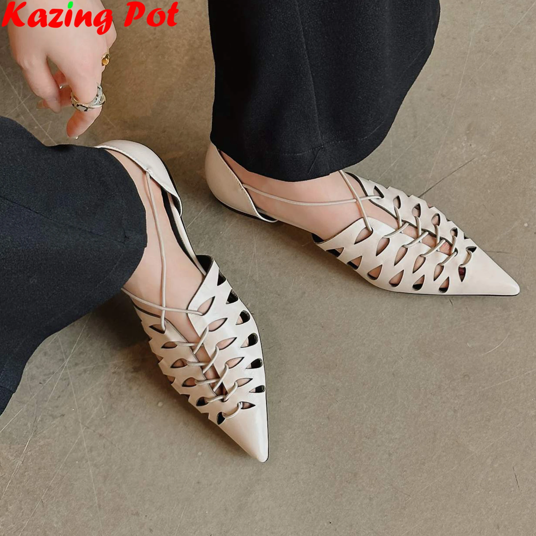 

Krazing Pot, большие размеры, коровья кожа, с острым носком, осенне-летние туфли для свиданий, элегантные танцевальные дышащие женские балетки Мэри Джейн