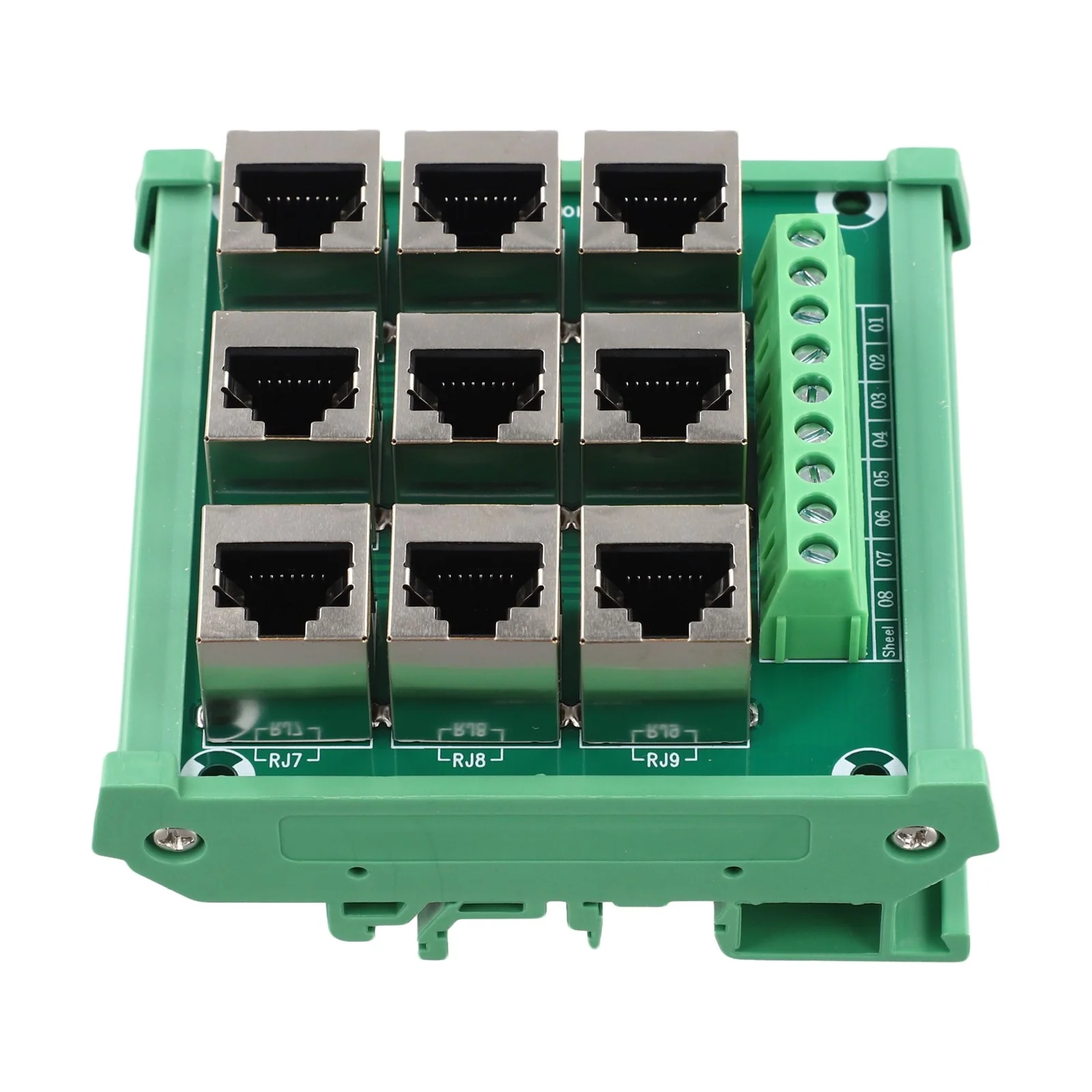 For RJ45 8p8c Ethernet Port Terminal Block Adapter with 9 Screw Terminals and For DIN Rail Mount Design for Network Connections