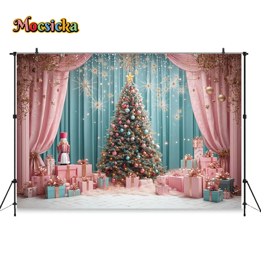 Girl Christmas Birthday Photography Background Nutcracker Soldier Gift Glitter Xmas Tree Backdrop Gift Window Booth Kids Photo