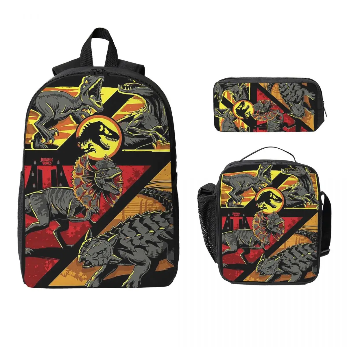 Jurassic World Backpack Student Boys Girls BookBag School Bag Laptop Shoulder Bags 3ps Insulated Lunch Bag Pencil Case