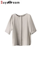 SuyaDream Woman Silk T Shirt 25mm 100%Silk Half Sleeved Round Neck Chic Tee 2026 Summer Solid Top Black