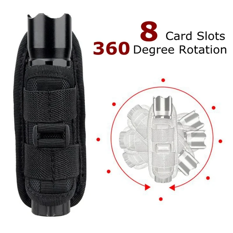 Molle tático caça náilon lanterna saco 360 graus rotativo ao ar livre capa coldre lanterna caso portátil flash