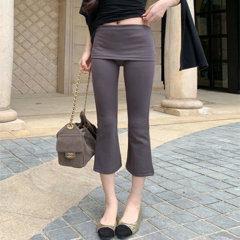 Women's Autumn Design Foldover Detail 8‑Point Flare Pants Commuter Capri Trousers