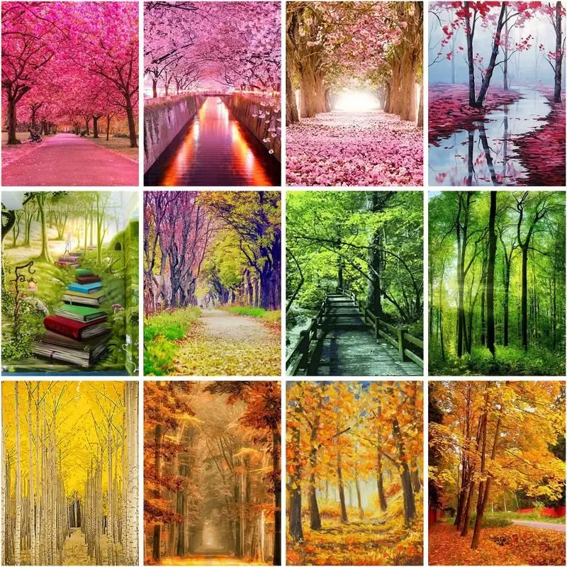 

GATYZTORY Picture By Numbers Tree Landscape Handpainted Oil Painting By Number Wall Art Diy For Adults Children Gift Home Decor