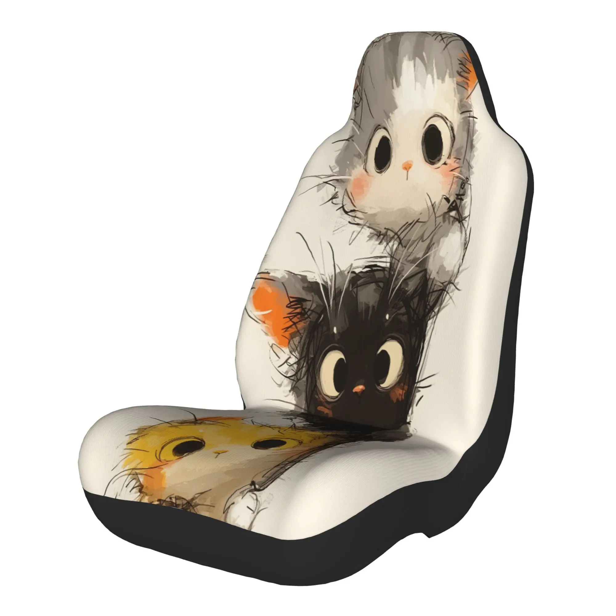 Set Of 2 Adorable Seat Covers Featuring Three Kittens Piled On Top Of Each Other, With Large Eyes And Soft Fur. These Covers Are