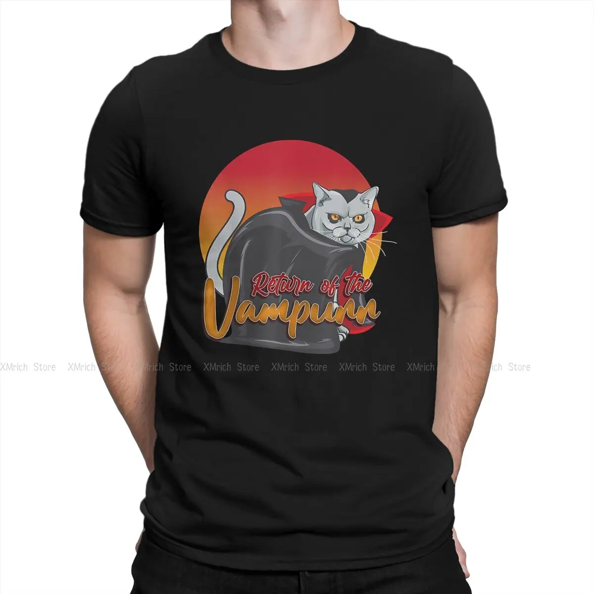 Halloween  Return Of The Vampurr Cat Vampire T-Shirts Men The Return Of Vampurr Vintage 100% Cotton Tees Crew Neck Short Sleeve