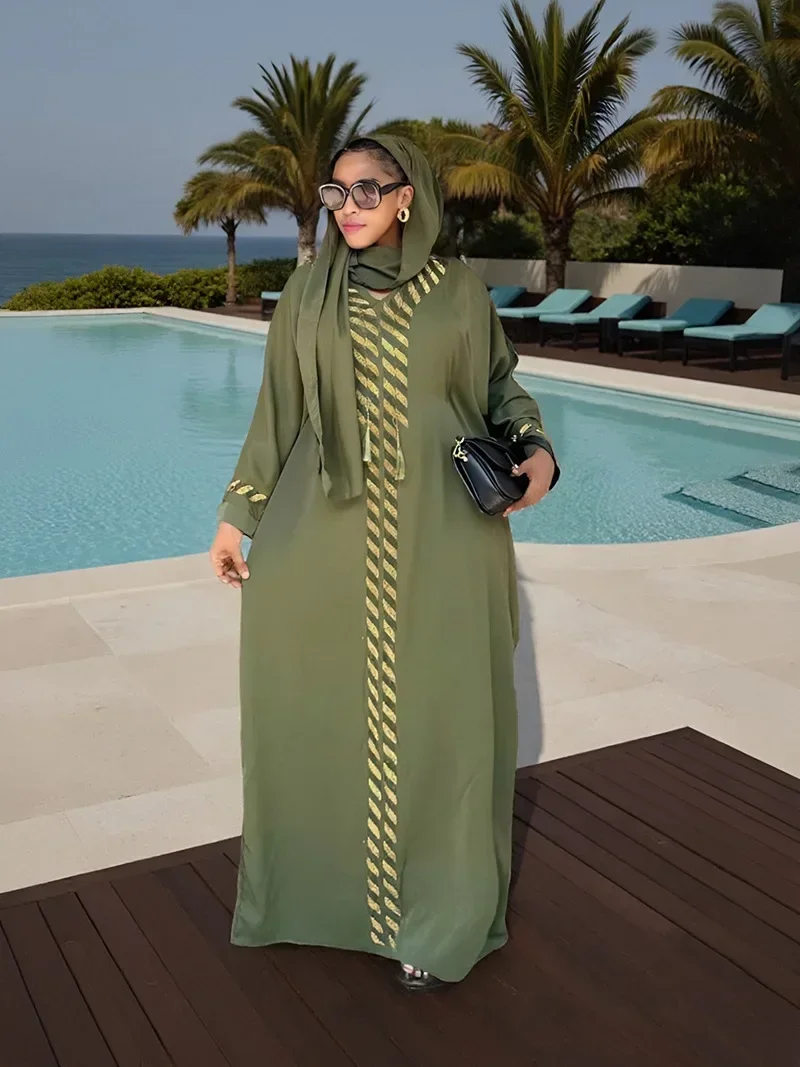 

African Dresses For Women Elegant Polyester 2025 New Muslim Fashion Abayas Dashiki Robe Kaftan Maxi Dress Turkish Africa