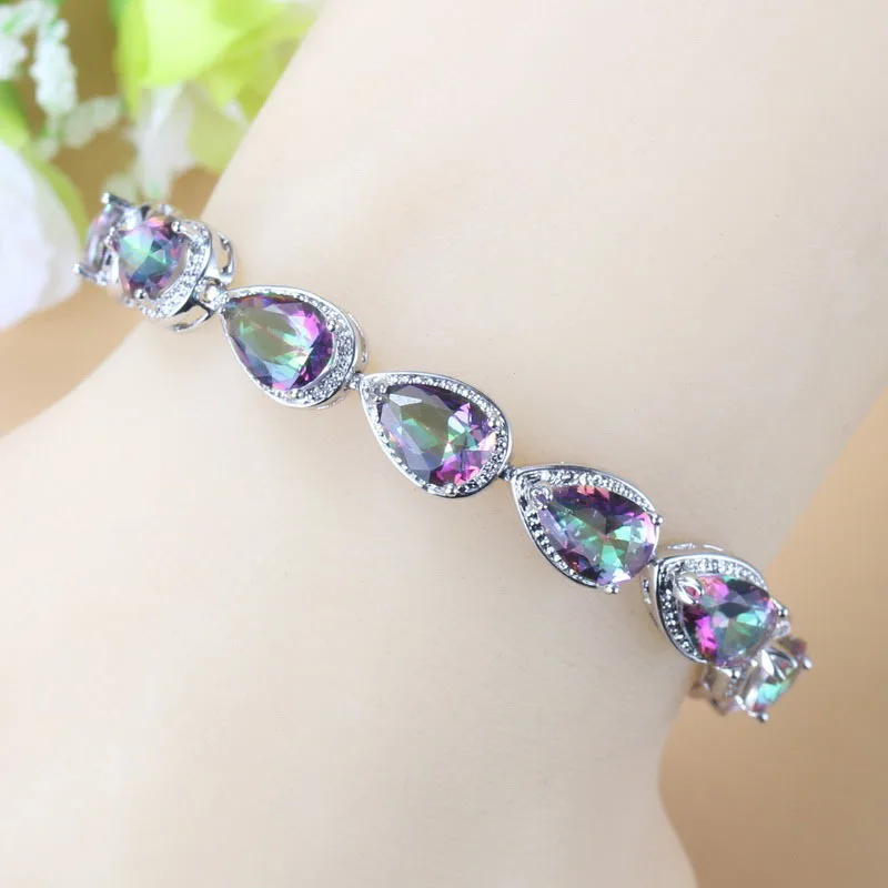 Delicate Drop Shape Shiny Crystal Link Bracelet Women\\\'s Boho Bracelet Multicolor Zirconia Bridal Wedding Jewelry Gift