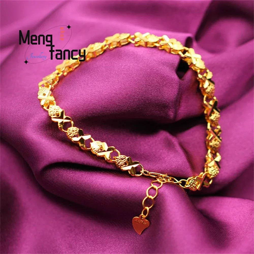 

Vietnam Sand Gold 24K Plated Lucky Grass Bracelet Retro Fashion Luxury Temperament Charms Fine Jewelry Sets Women Holiday Gifts