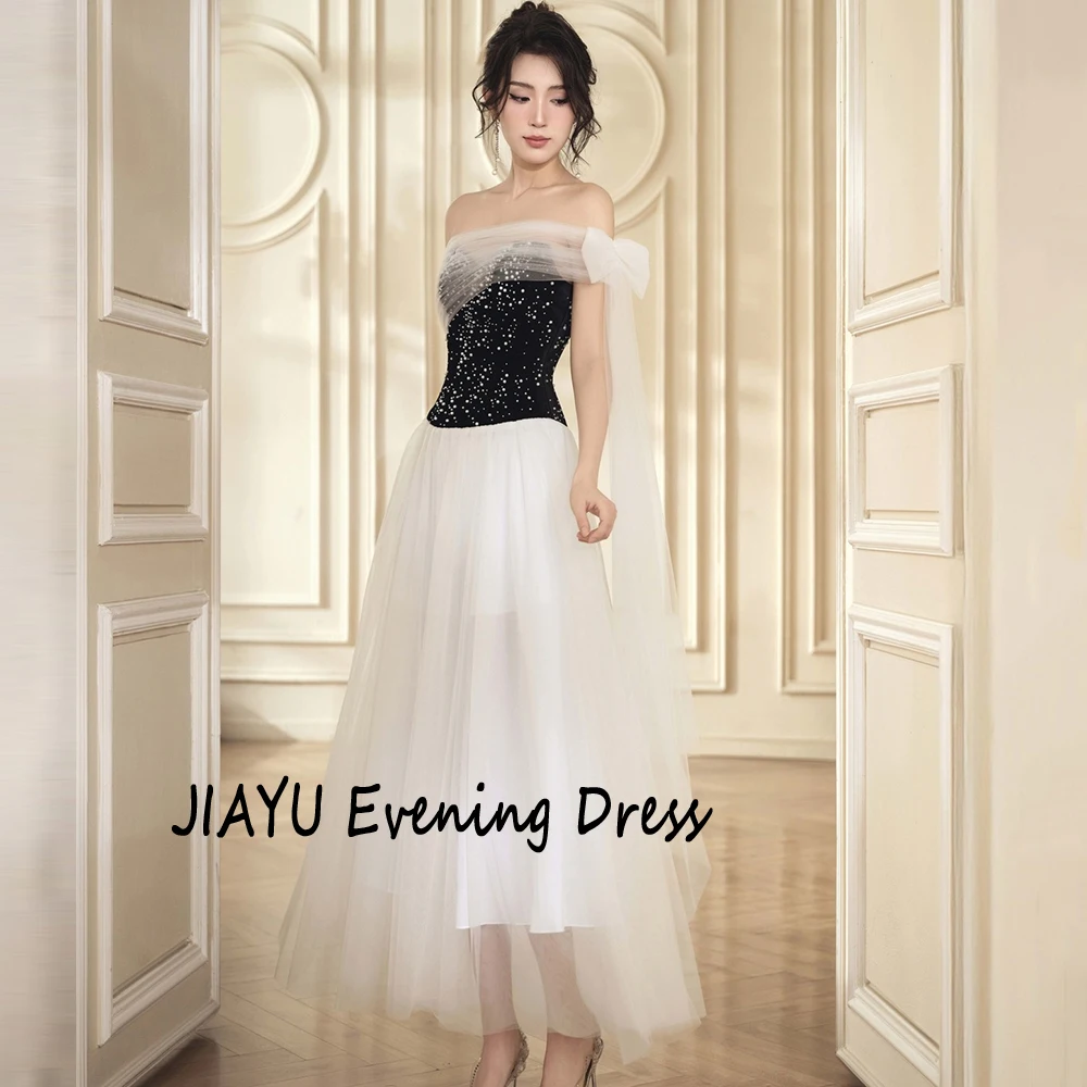 Dostosowany dekolt w łódkę kontrastowy kolor suknia wieczorowa w kształcie litery A tiul bez rękawów drapowana suknia wieczorowa z perłami do kostek suknia wieczorowa