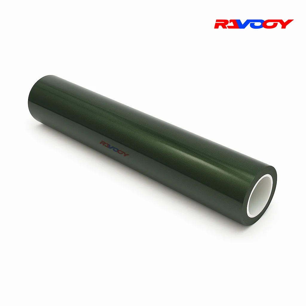 고품질 광택 메탈릭 디스트릭트 그린 비닐 랩 필름 자가 접착 자동차 튜닝 스티커 내구성 페인트 보호 필름