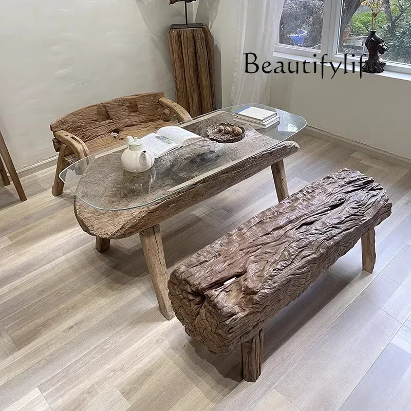 

special-shaped glass coffee table living room household log coffee table B & B outdoor garden low tea table