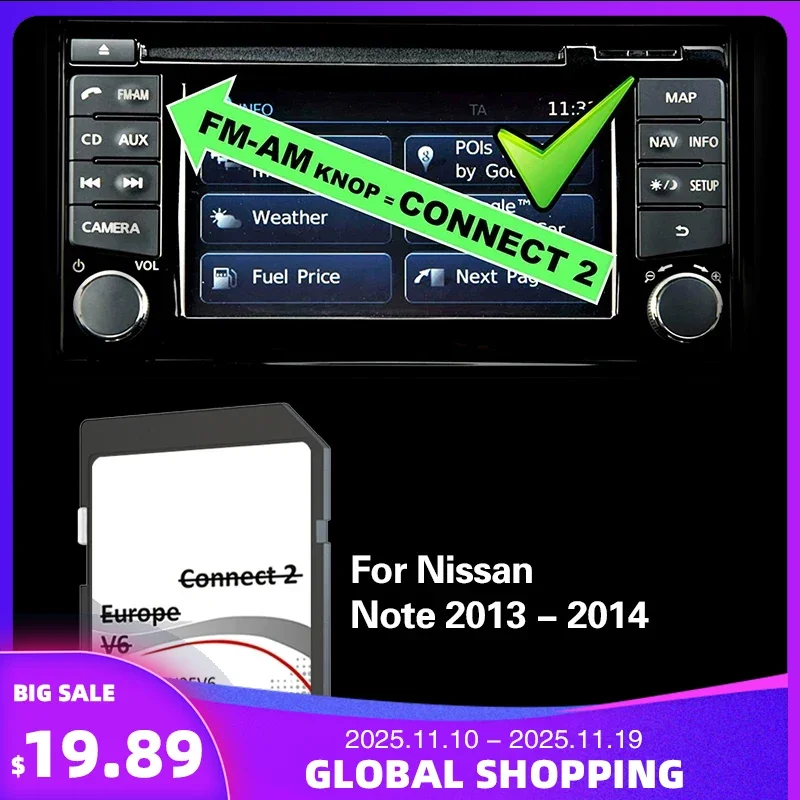 

for Nissan Note 2013 2014 Sweden Ireland Connect2 Europe V6 Map Navigation GPS Card