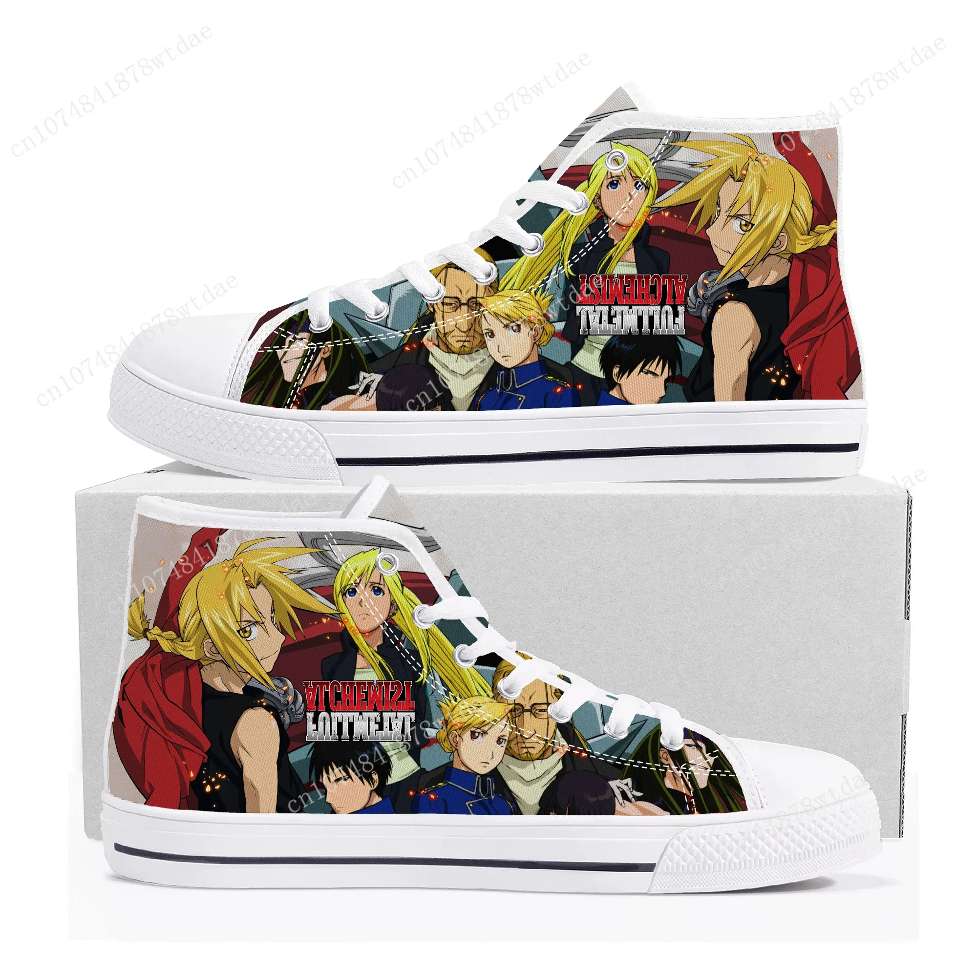 Fullmetal Alchemist High Top Sneakers Men Womens Teenager Edward Elric High Quality Canvas Sneaker Manga Couple Customized Shoes