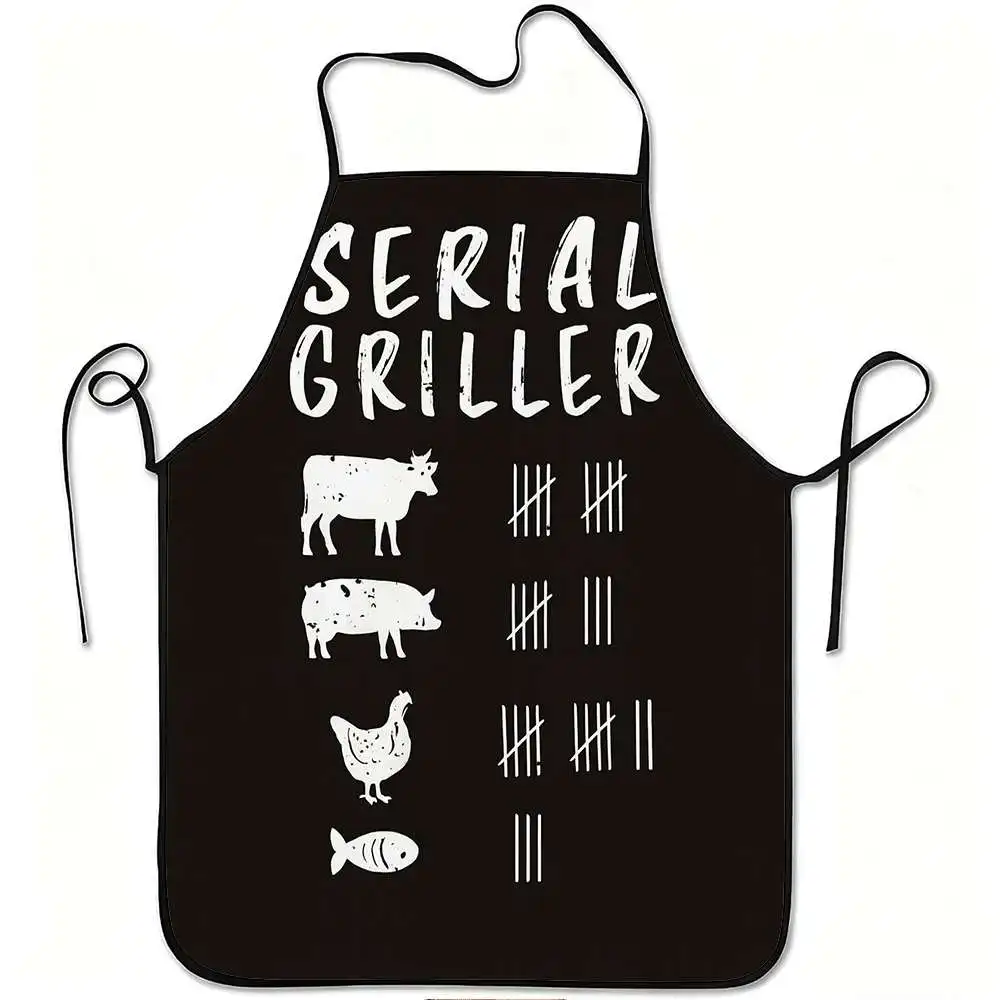 Funny Grill Serial Number Print Apron Waterproof Kitchen Cooking Bib for Men Women Household Grilling Cover