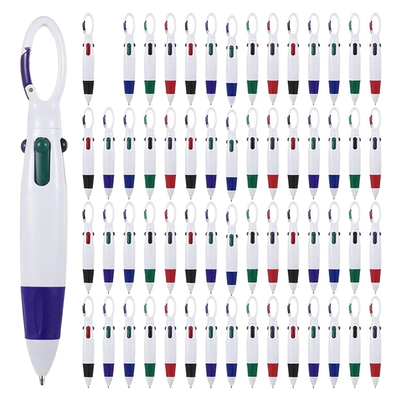 60 Pcs Retractable Shuttle-Pens With Carabiner Clips, Multicolored Ink 4 In 1 Ballpoint Pens For Adults Students Nurses