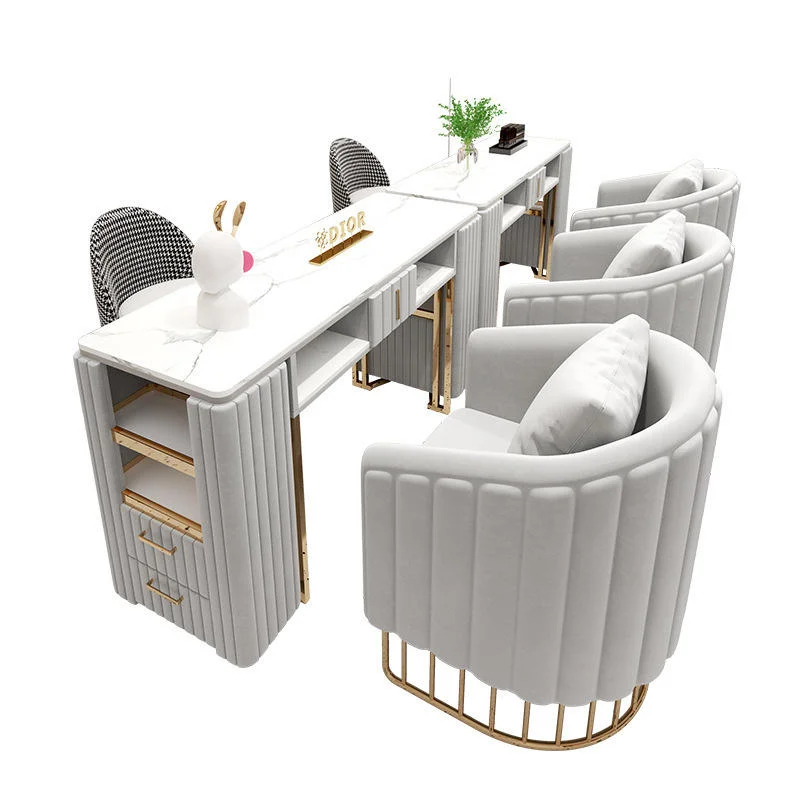 

Modern Design Style Light Luxury Stainless Steel Durable Commercial Nail Salon Furniture Set Table And Chair For Shopping Malls