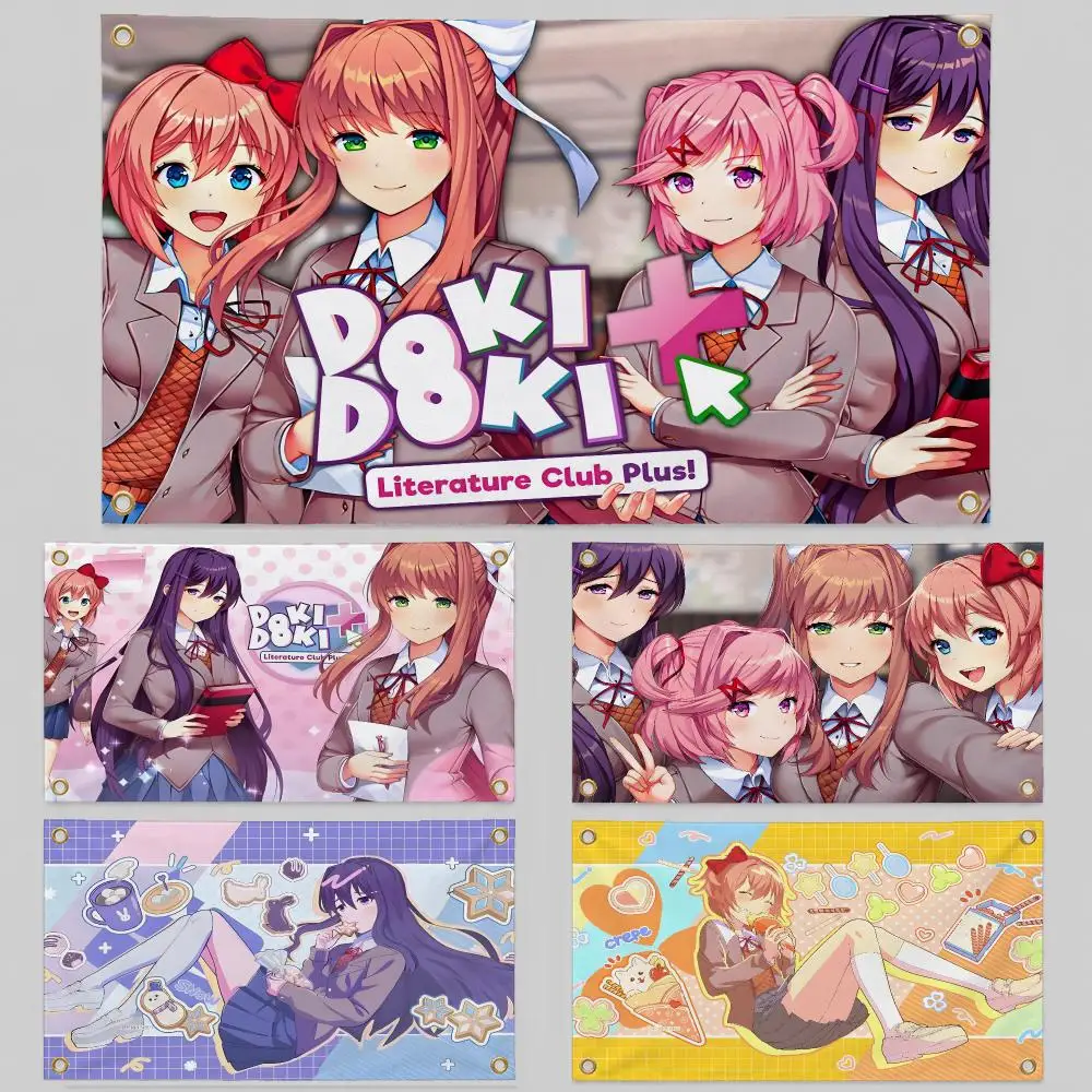 Game Doki Doki Literature Club! DDLC Flags Wall Hanging Background Flag Wall Decor Banners for Outdoor Bedroom Dorm Room Decor
