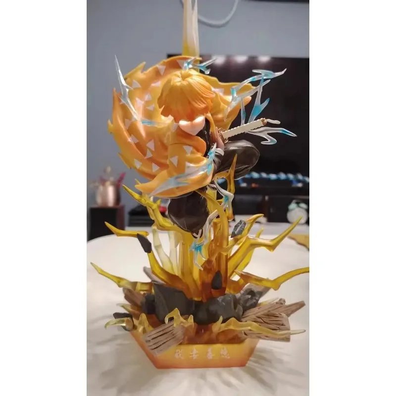 35cm demon slayer figura agatsuma zenitsu cabeças duplas com led anime estátua pvc ação estatueta decoração modelo brinquedos presente de natal