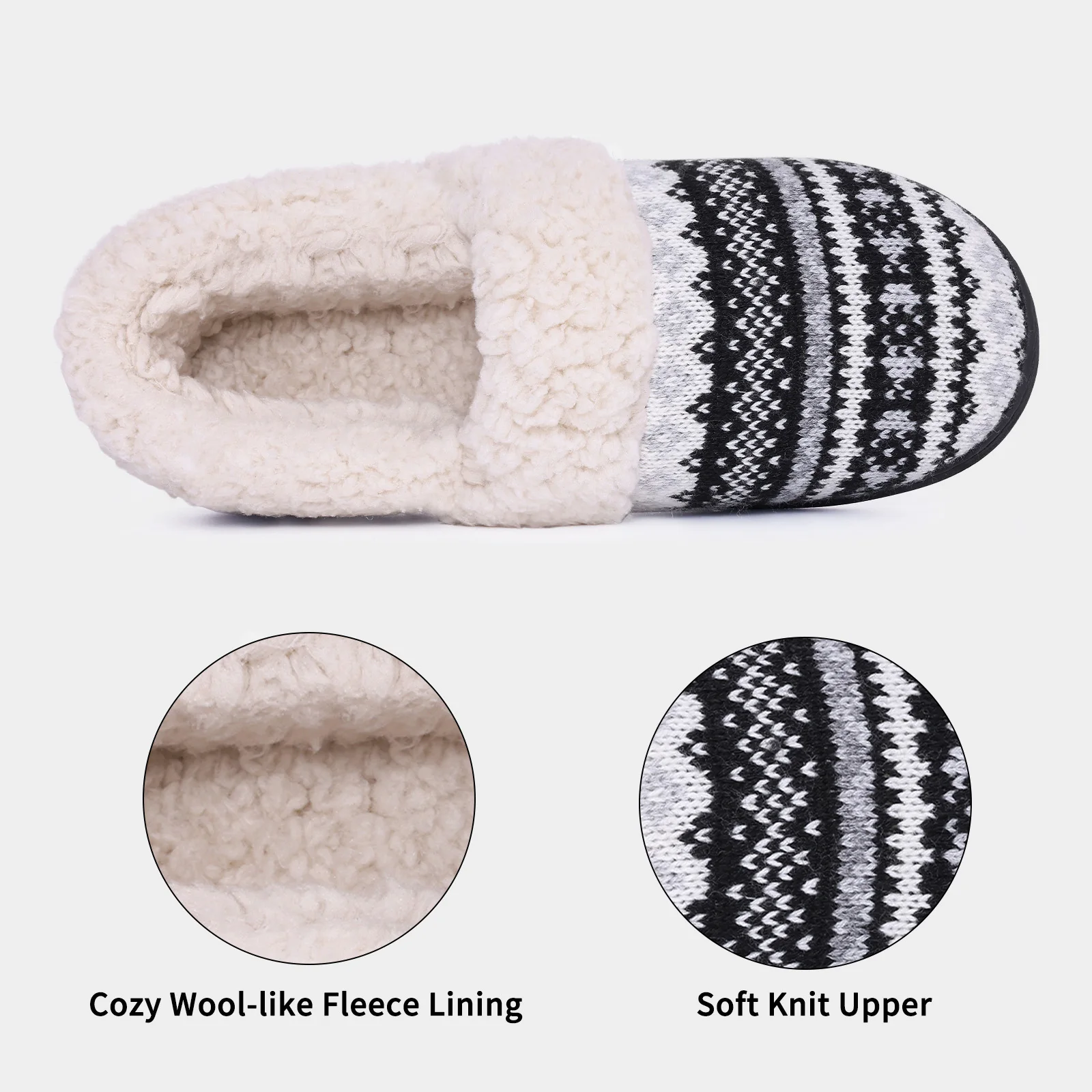 Kidmi Winter Fuzzy House Slippers For Women Warm Fleece Lined Home Slippers With Rubber Sole Fashion Knit Fur Padded Slippers