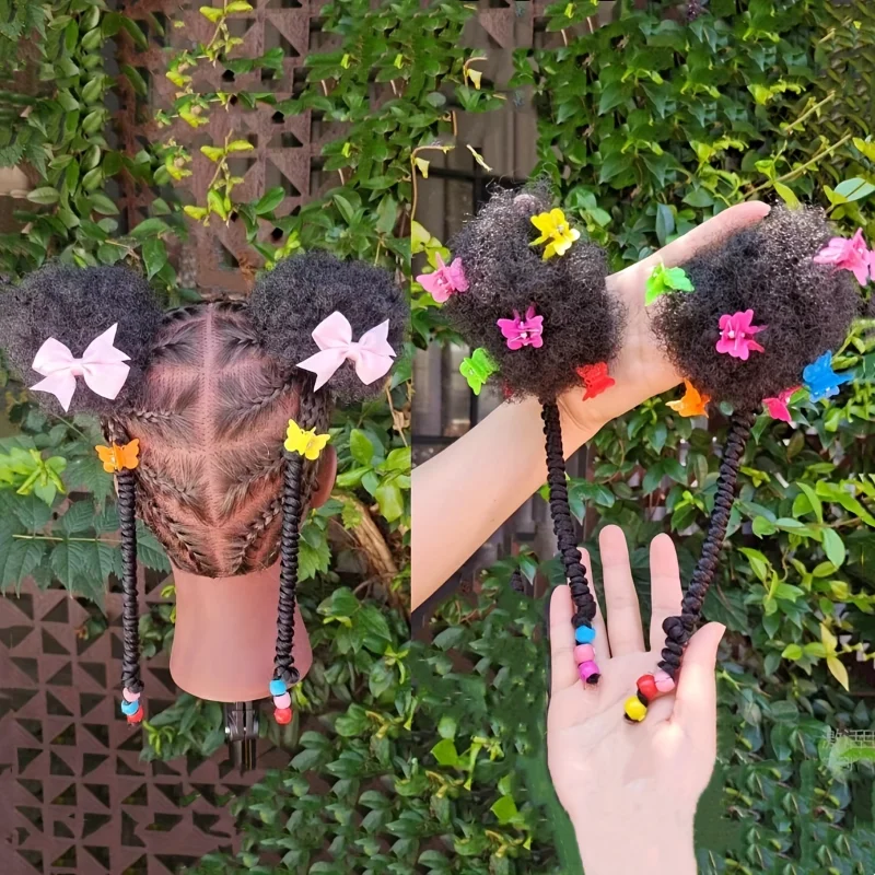 

2-Piece Floral Pom Pom Set - Universal Hairpiece with Decorative Butterfly Clips for All Hair Types for Girls Hair Accessories