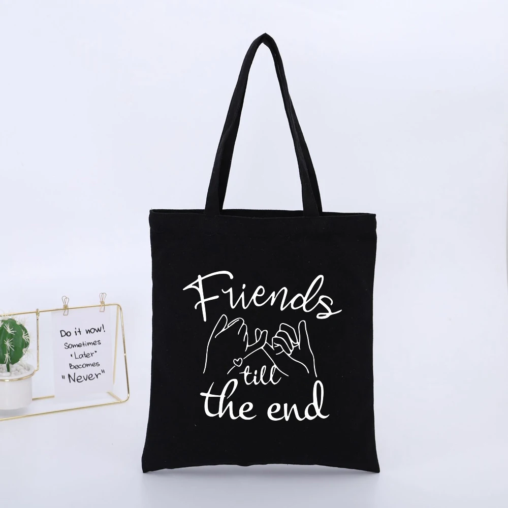 Handwritten Text and Hand Graphic Canvas Tote Bag, Casual Style for Daily Shopping