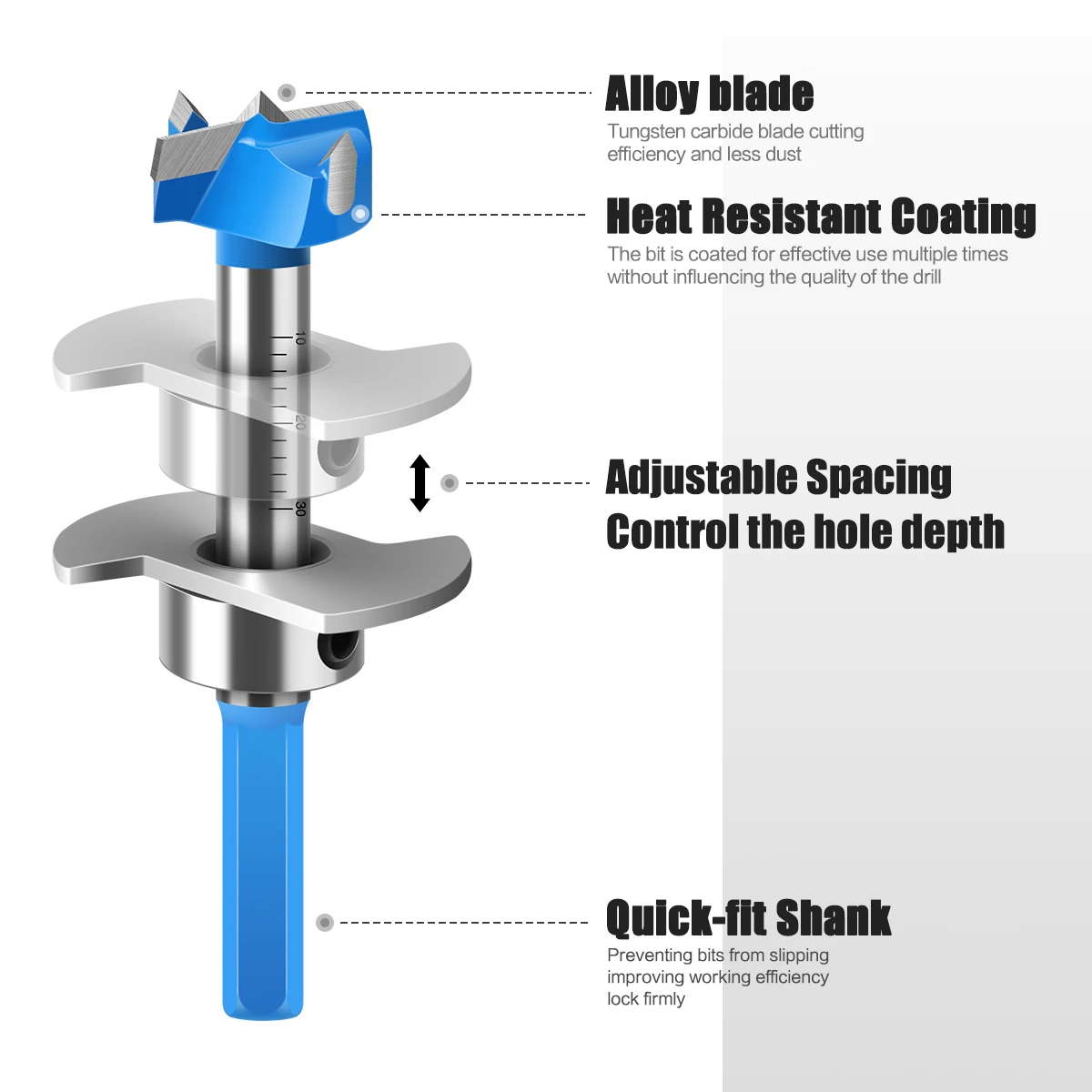 Limit Hole Puncher Hard Alloy Drill Bit Reaming Drill Bit Hexagonal Handle Adjustable Woodworking Hole Puncher Plastic box set