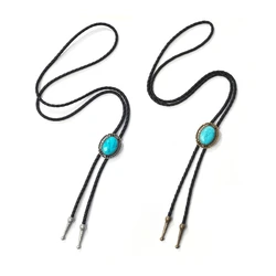 Metal Turquoise Bolo Tie Pattern Flower Necktie for Shirt Jeans Western Necklace Braided Shoestring Necktie Bola-Ti