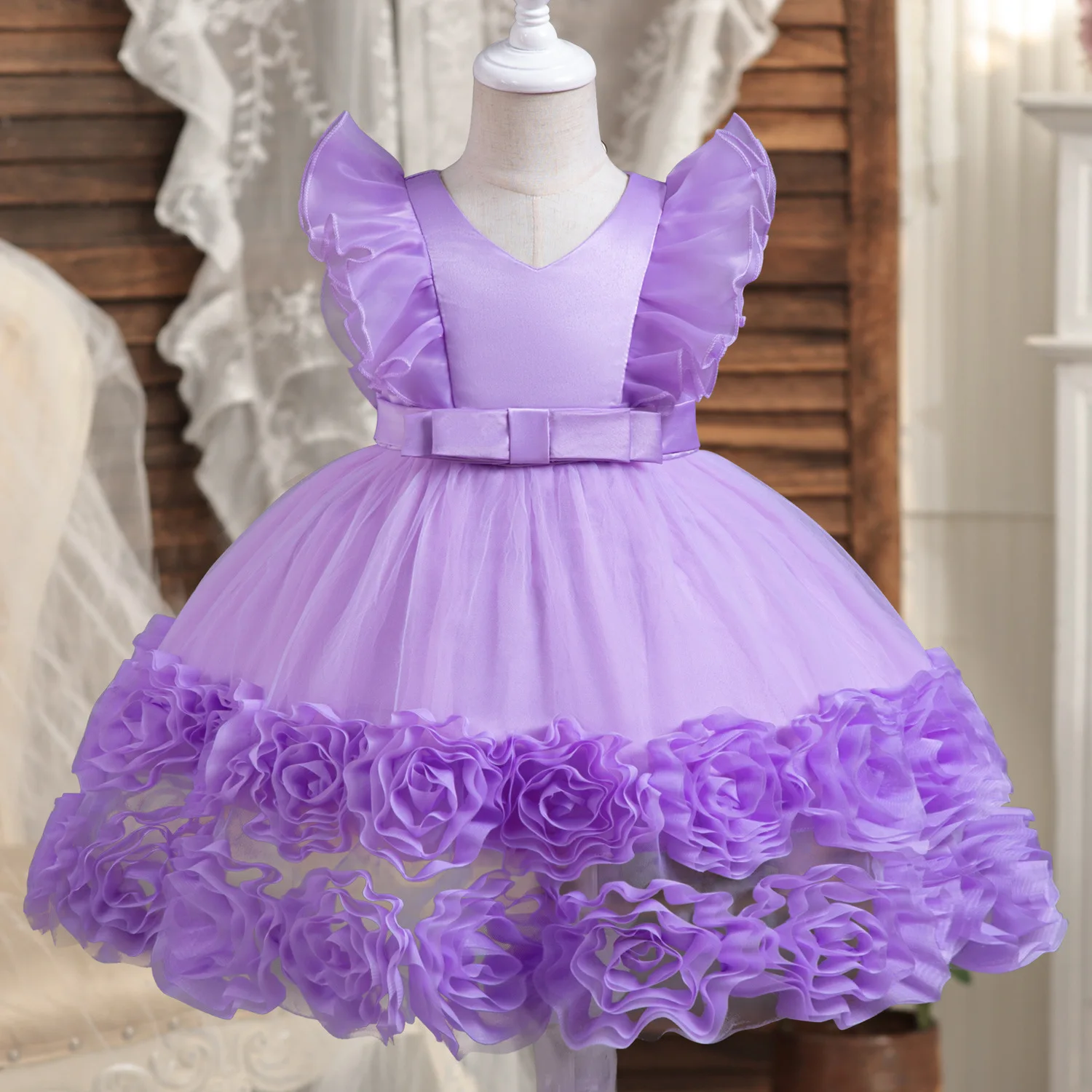 

1 2 3 4 5 6 Years Baby Girls Dress Sweet Lace Bow Christmas Little Princess Dress Birthday Party Kids Clothes Infants Vestidos