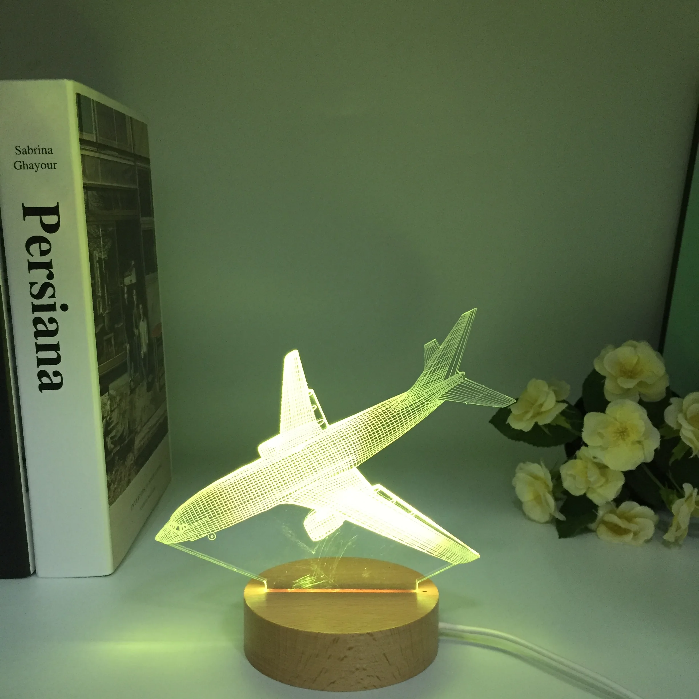 Airplane 3d Night Light Usb Wooden Table Decor Lamp Decoration Bedside Nightlight Child Birthday Christmas Gifts for Kids Boys