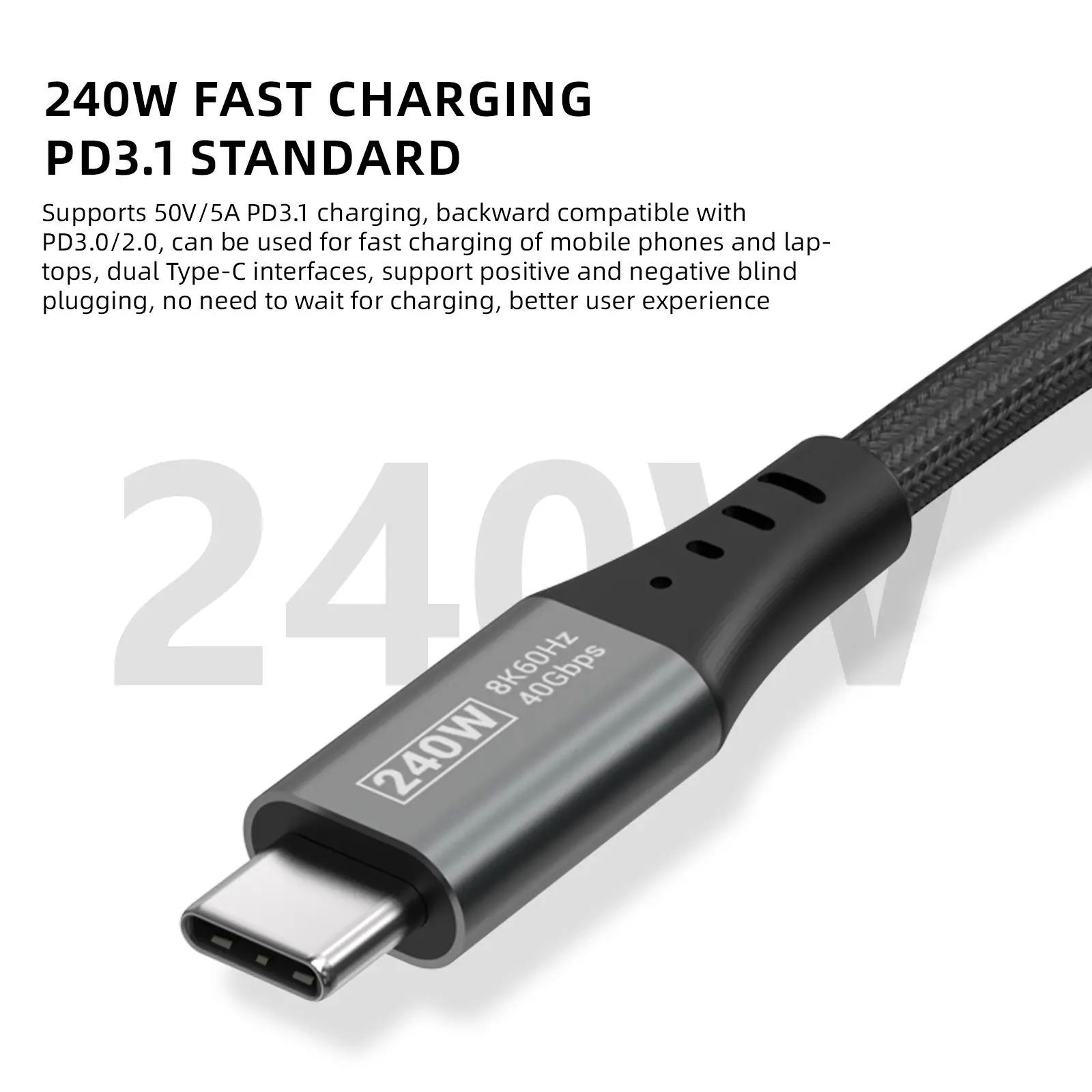 USB4 C to C USB PD3.1 240W Fast Charging Cable 40GBPS 8K/60HZ Supports Thunderbolt Wire Core for Phones Tablets