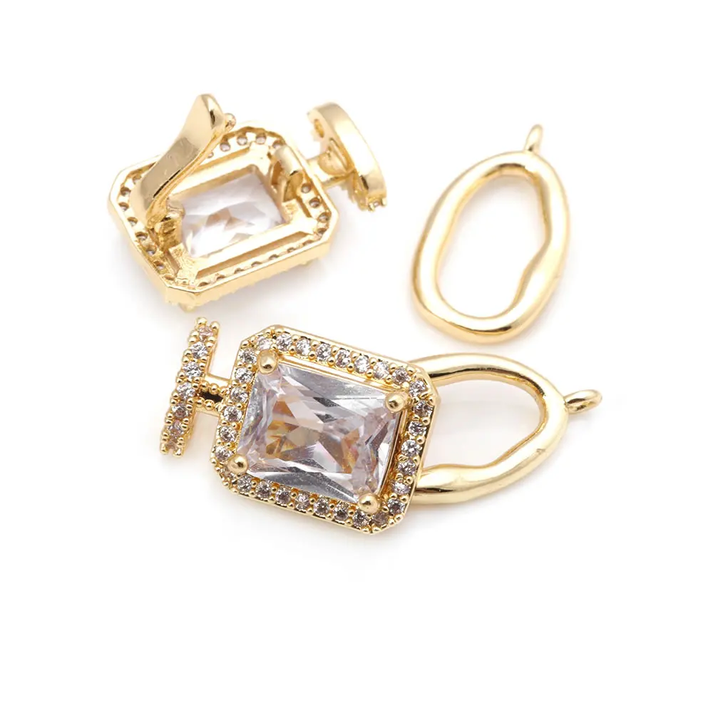 4 Sets 18K Gold Color Brass and Zircon Rectangle Connector for Necklaces Bracelet Clasps Diy Jewelry Making Supplies Accessories