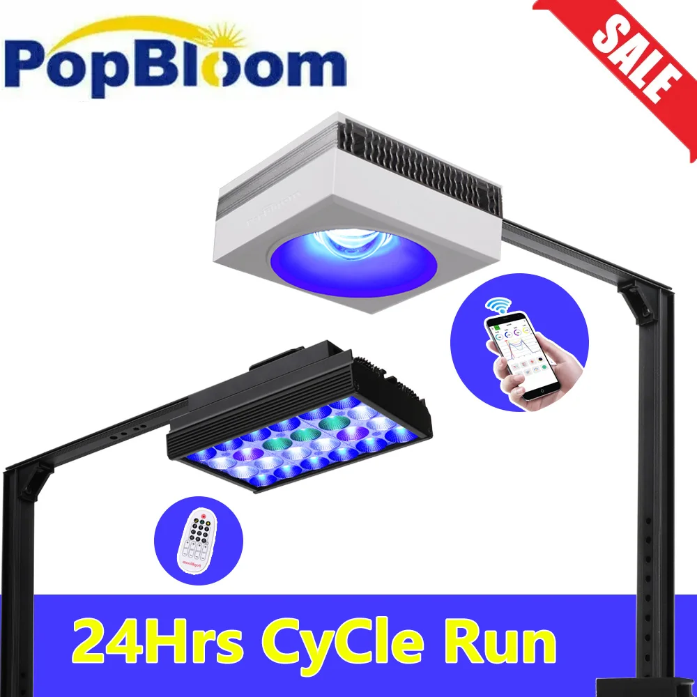 PopBloom-Marine LED Aquarium Lamp Seawater Lighting for Reef Coral Grow Fish Tank Light,40-70cm,LPS,SPS,24Hrs Cycle Run