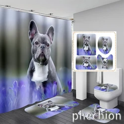 New 3D Print French Bulldog Shower Curtain Waterproof Bathroom Curtain Anti-slip Bath Mat Set Toilet Rugs Carpet VR77