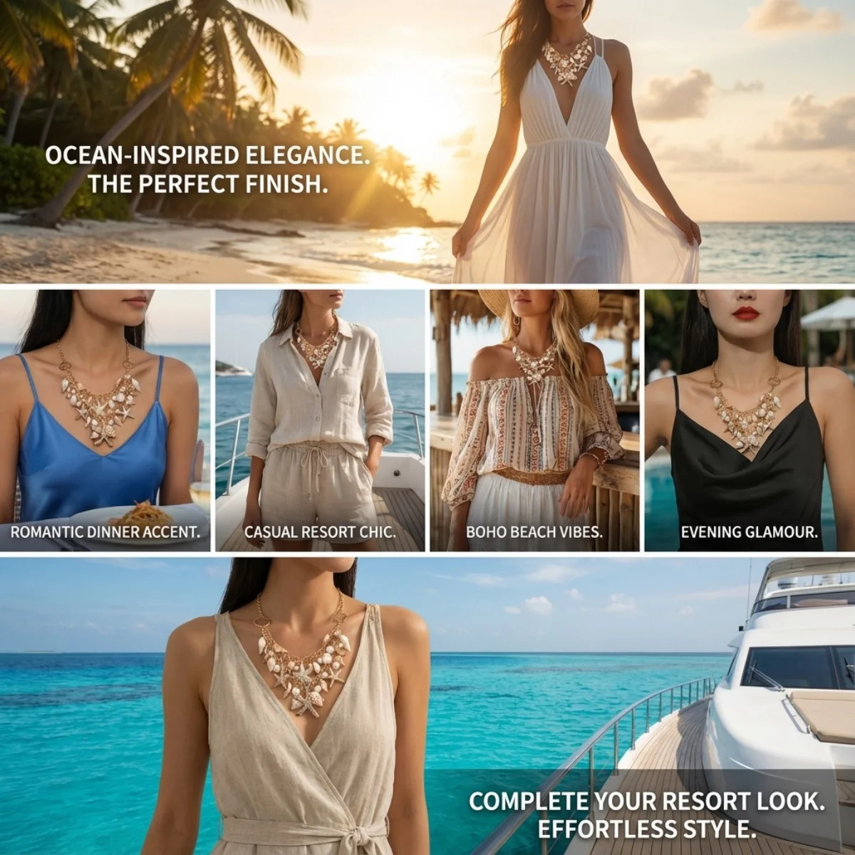 Seestern-Imitation Muschel-Perlen Halskette Armband Taillenkette Set für Damen und Herren Seestern Strand Urlaub Schmuckset – Detail 3