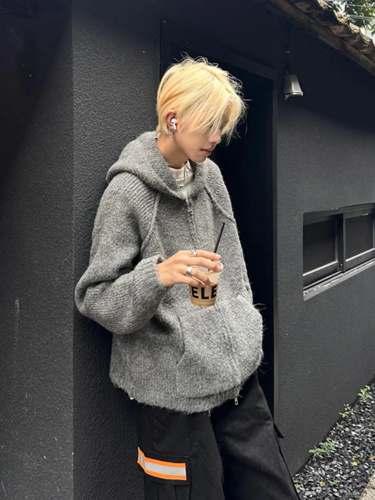 

ay Cardigan Sweater Men's Spring Autumn American Sle Trendy Hoodie High End Lazy Knitted Outerwear Casual Long Sve