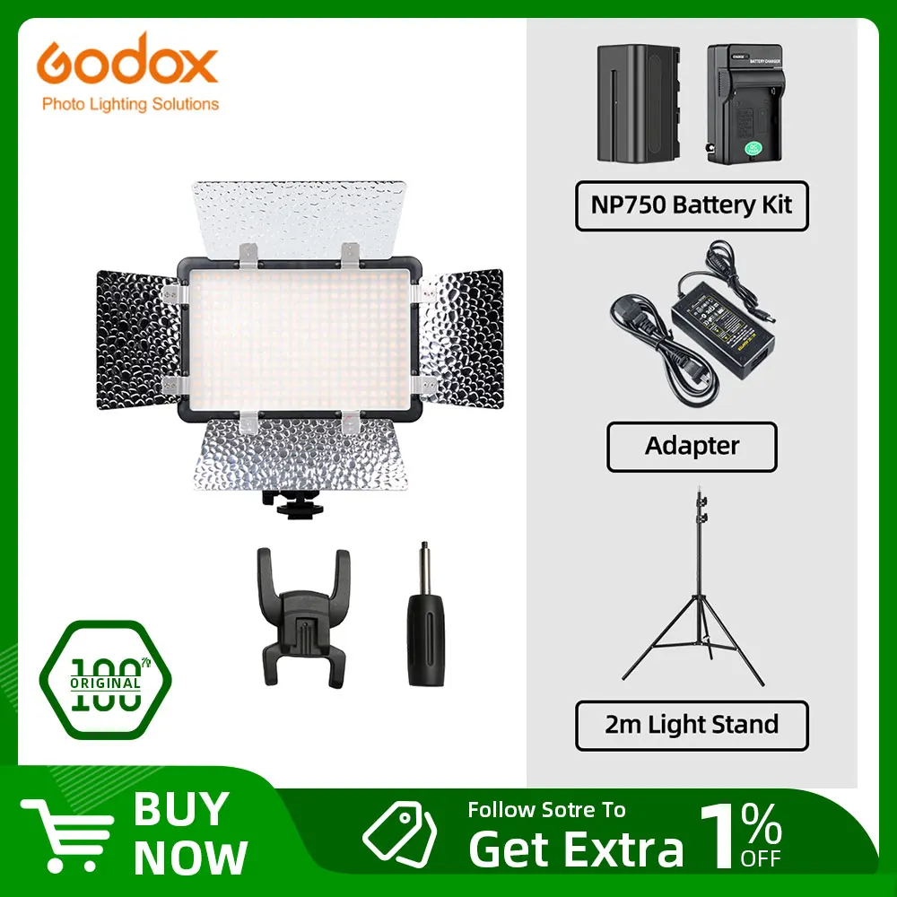 Godox LED308C II LED308 3300K-5600K LED Video Light Lamp for DV Camcorder Camera+NP770 Battery + Charger