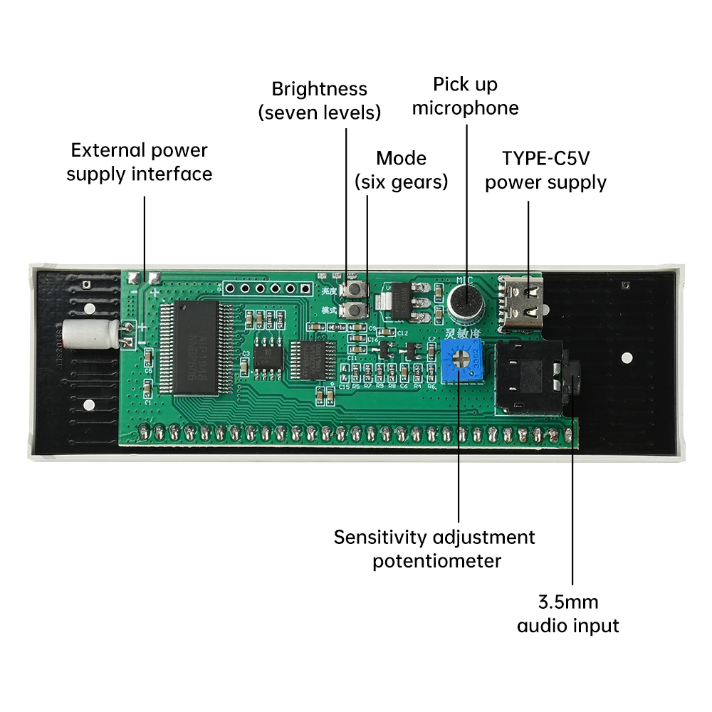 Multimodus-Sprachsteuerung Musik-Spektrum LED Rhythmus-Analyse-Lichtanzeige Audio-Pegelanzeige VU-Meter Atmosphärenlampe – Detail 6