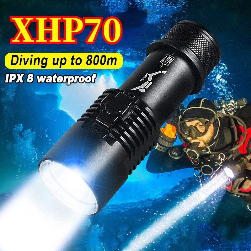 Super Powerful Diving Flashlight XHP70 Yellow/White Light Underwater Lamps Scuba LED Flashlight Professional Diving Torch