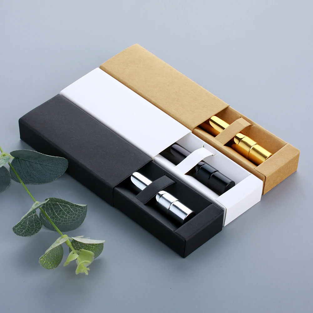 10//50pcs 5ml Parfüm flasche Gold Silber Schwarz Flaschen zerstäuber mit passender schwarz weißer Box Sprüh flaschen Probe – Detail 7