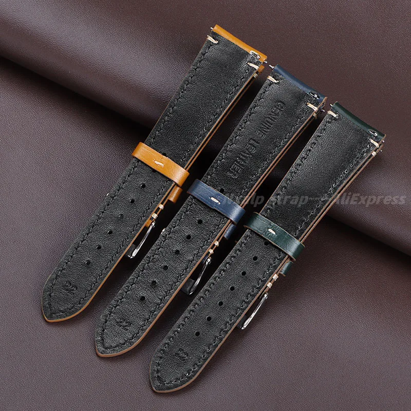 Vintage Calfskin Watch Strap 20mm 22mm 24mm Universal Cowhide Stitching Watchband Quick Release Watch Accessories Pin Buckle