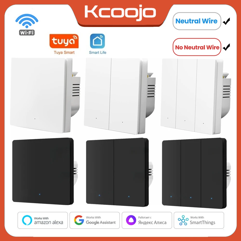 

Tuya WiFi Smart Light Switch Push Button No/With Neutral Wire Timing SmartLife Remote Control Panel Works With Alexa Google Home